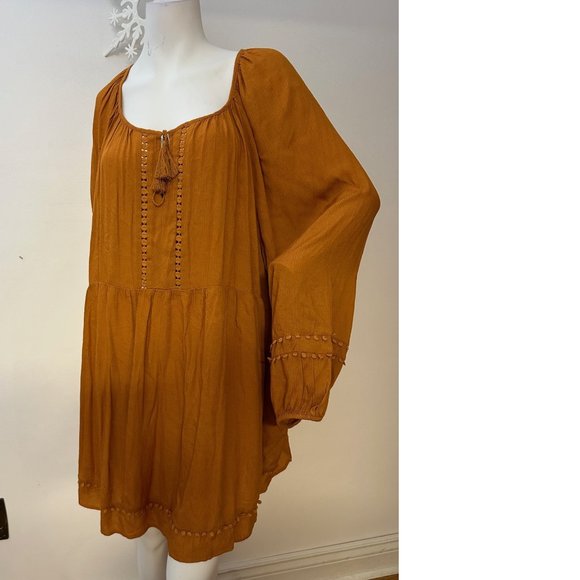 🎃 Old Navy PLUS SIZE 4X Tall Mustard Yellow Orange Dress Top Blouse Tunic Lace - Picture 2 of 5